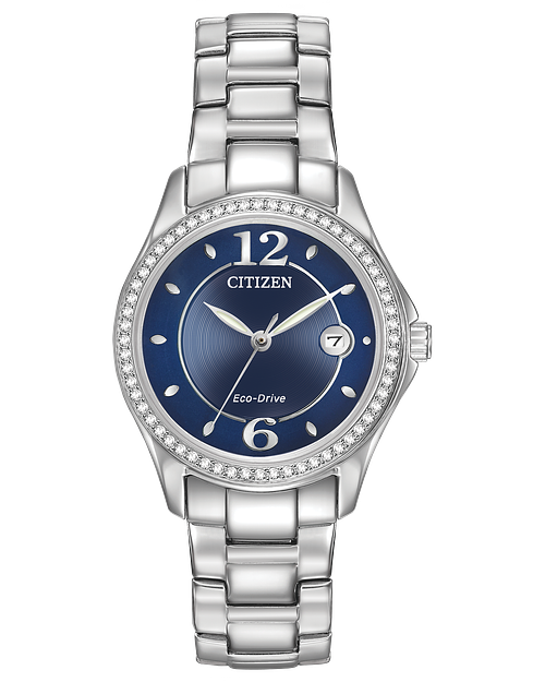 Women's silver watch with blue face online